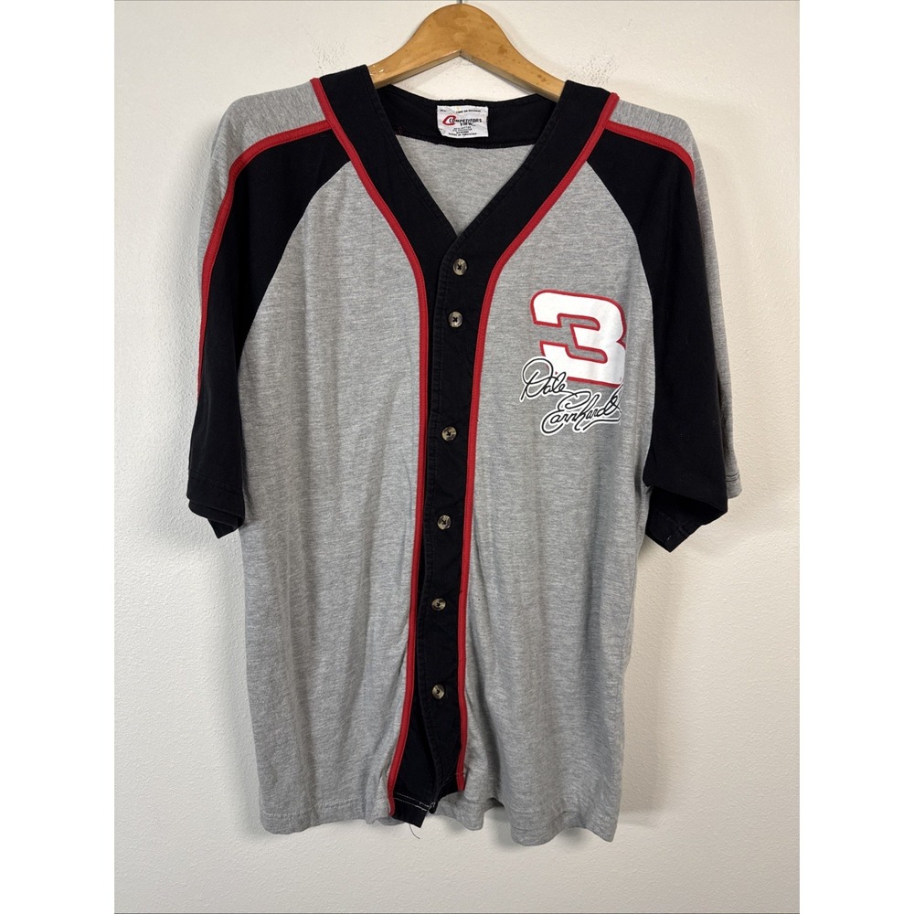 Vintage RARE  Dale‎ Earnhardt Sr. #3 NASCAR Pit Crew Baseball Shirt Button Gray